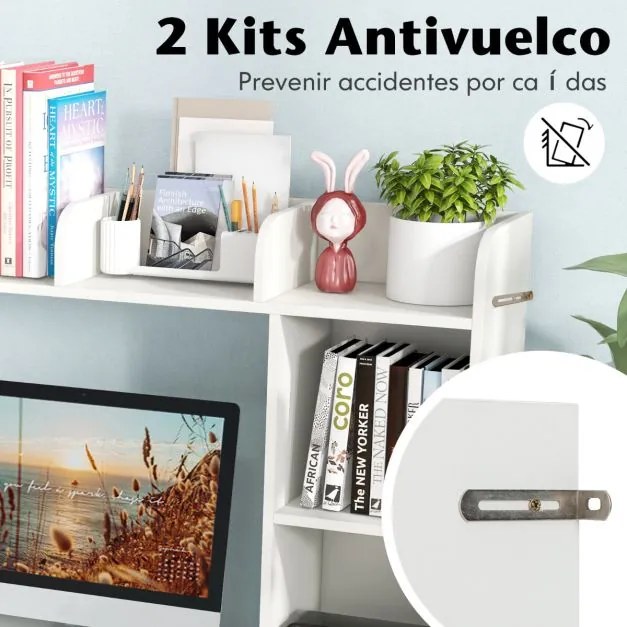 Prateleira de madeira para secretária com 4 prateleiras e organizador de secretária com compartimento aberto 94 x 25 x 74 cm Branco