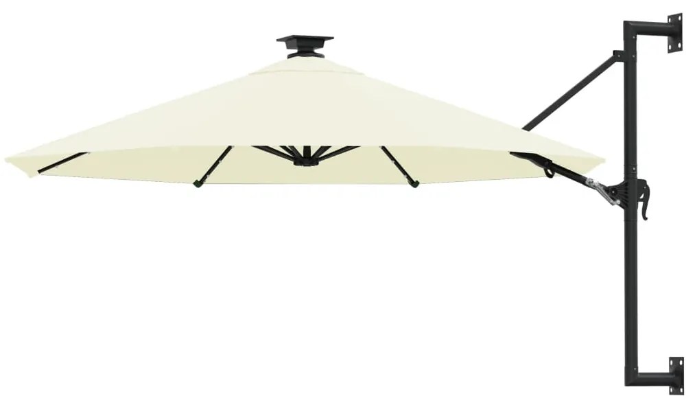 vidaXL Guarda-sol para jardim de parede c/ luzes LED 300 cm areia