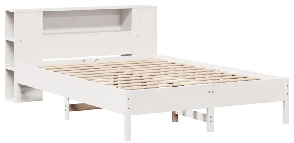 Cama com estante sem colchão 140x200 cm pinho maciço branco