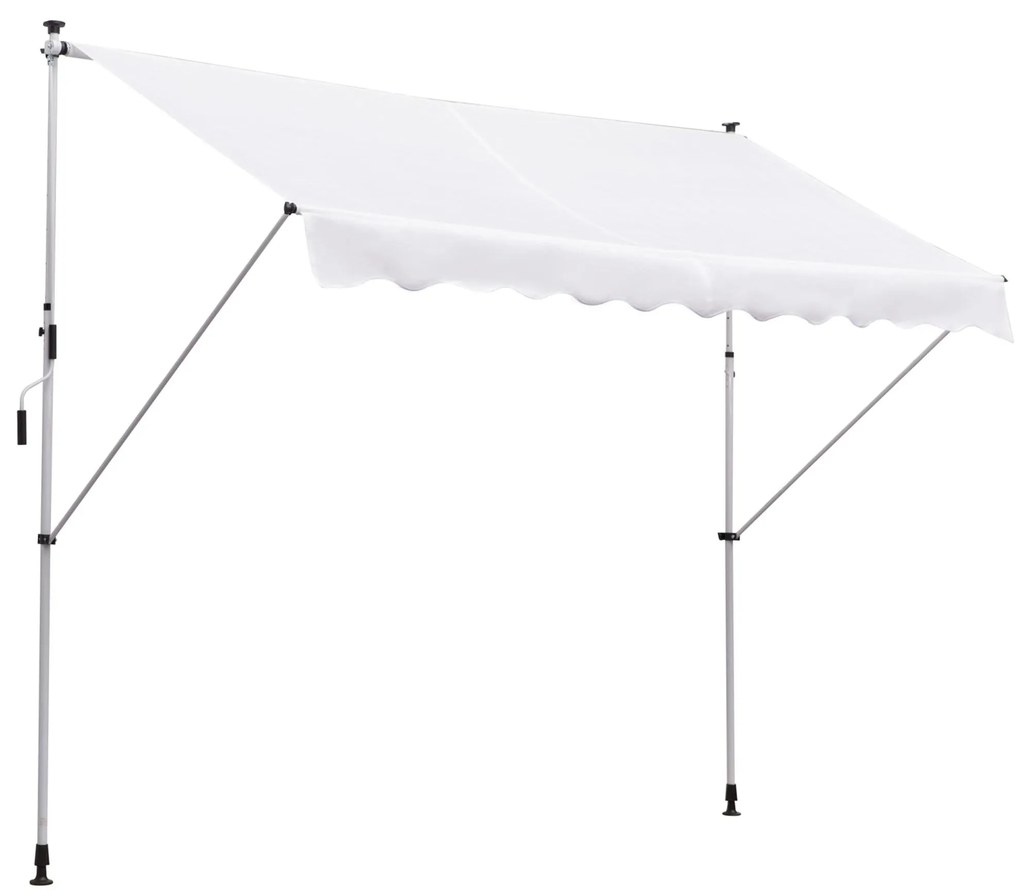 Outsunny Toldo Manual Retrátil para Exterior 300x150x170-280cm Toldo Enrolável Altura Ajustável com Manivela Proteção Solar Branco