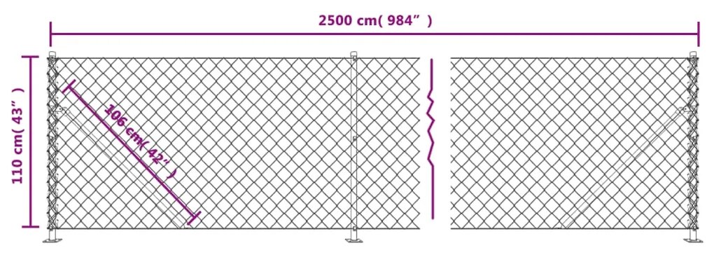 Cerca de arame com flange 1,1x25 m prateado