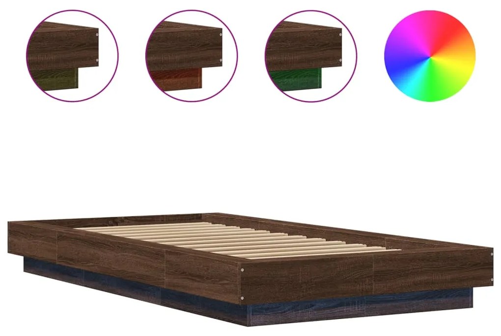 Estrutura cama c/ luzes LED derivados madeira carvalho castanho