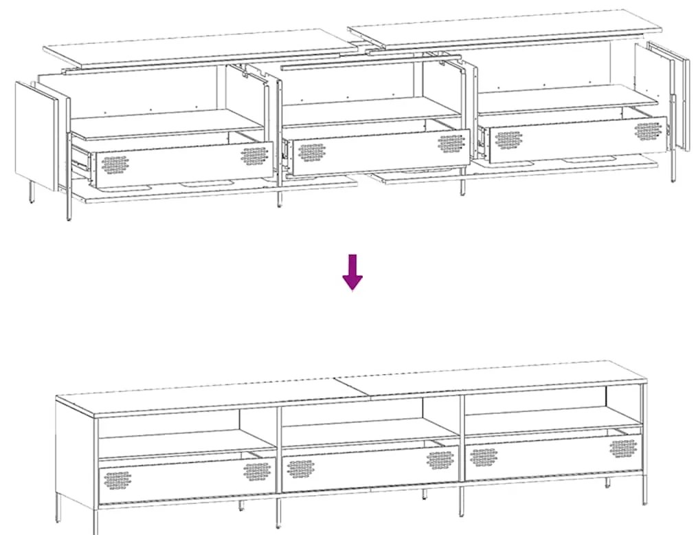 Móvel de TV 202x39x43,5 cm aço laminado a frio branco