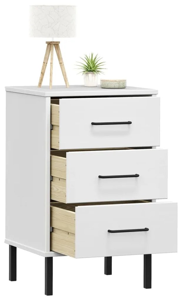 Mesa cabeceira c/ pernas de metal OSLO pinho maciço branco