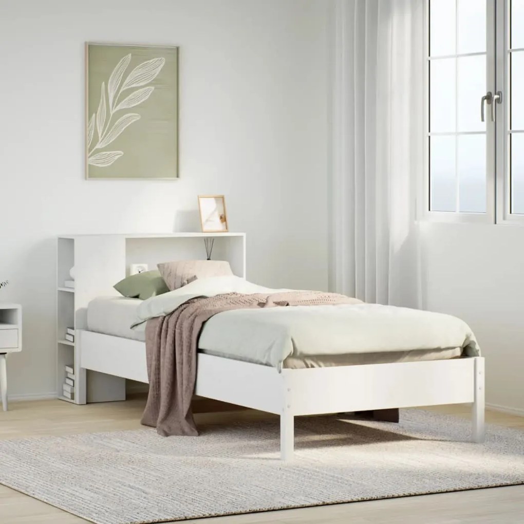 Cama com estante sem colchão 90x190 cm pinho maciço branco