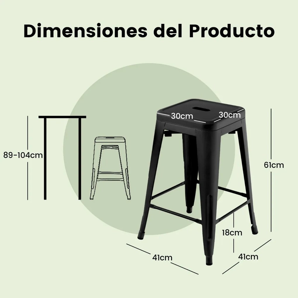 Conjunto de 4 bancos empilháveis de metal para cozinha, sala de jantar ou bar 42 x 42 x 61 cm Preto