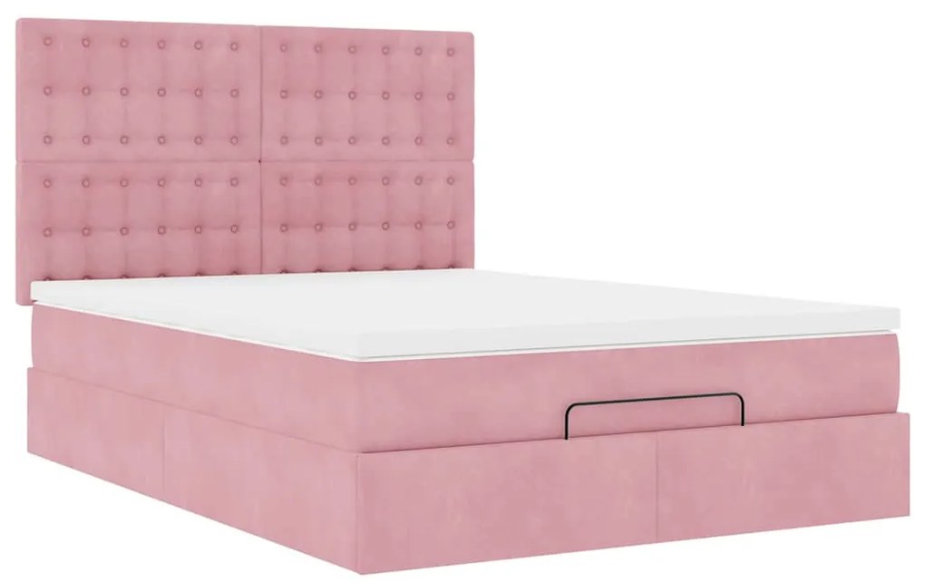 Estrutura de cama otomana com colchões 140x190 cm veludo rosa