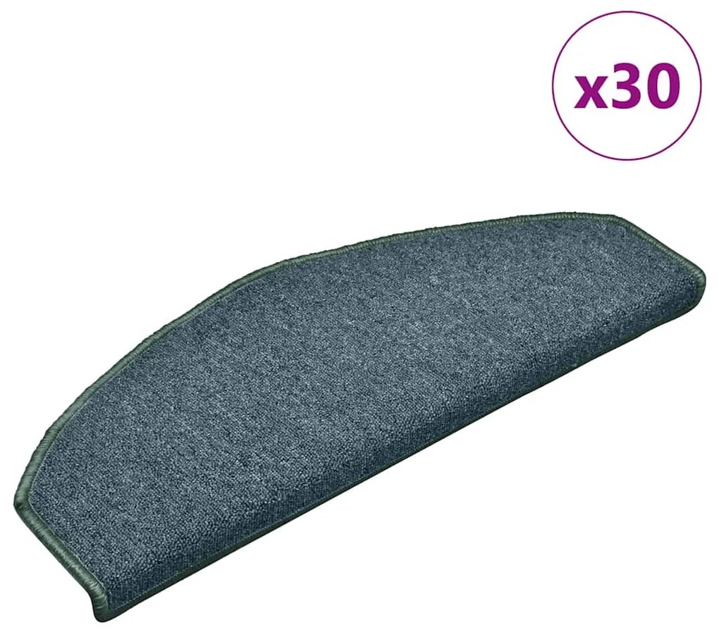 vidaXL Tapetes de escada 30 peças 65x24x4 cm verde escuro semicircular grande