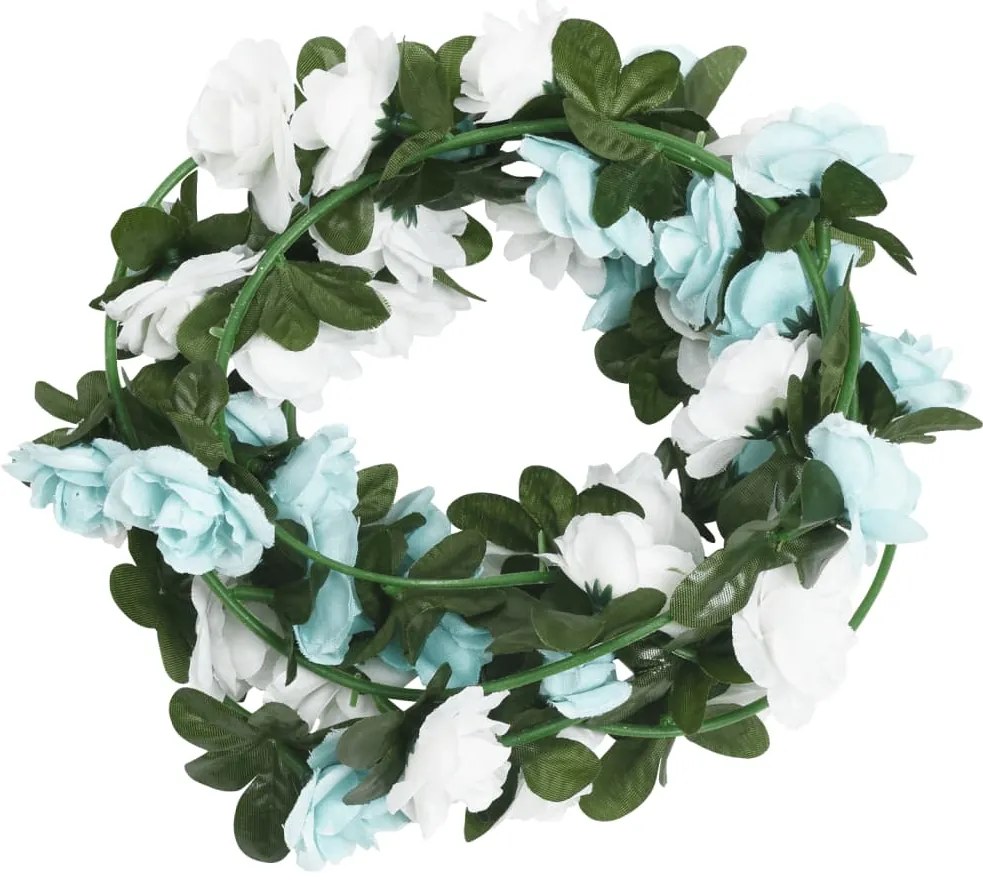 Grinaldas de flores de Natal 6 pcs 240 cm azul e branco