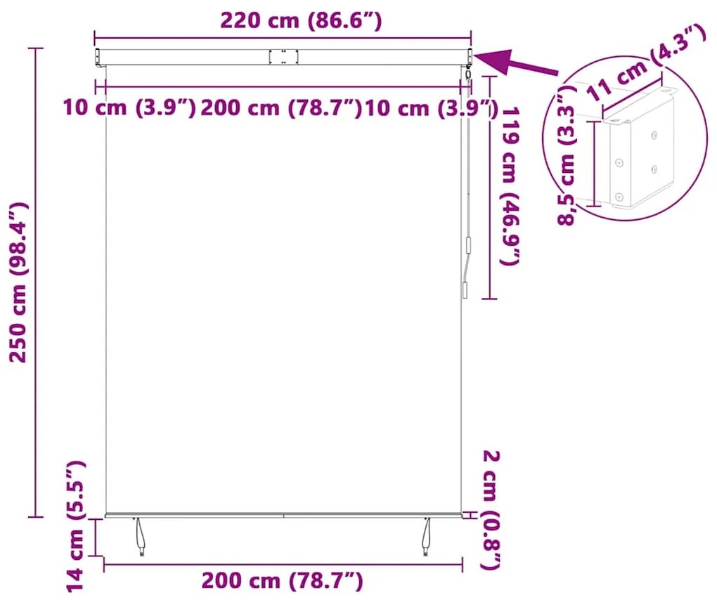 Cortina Rolô Exterior Riscas Manual Ajustável Creme 220 x 250 cm tecid