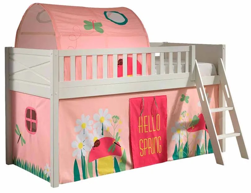 Conjunto cama alta Infantil SCOTT + cortina de brincar SPRING + Túnel Branca