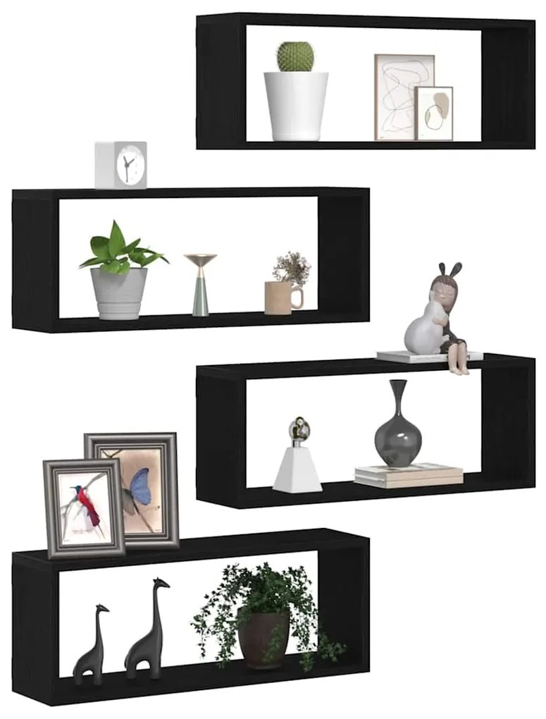 Conjunto de Prateleiras vidaXL de 4 - Carvalho Preto - 60x15x23 cm - F