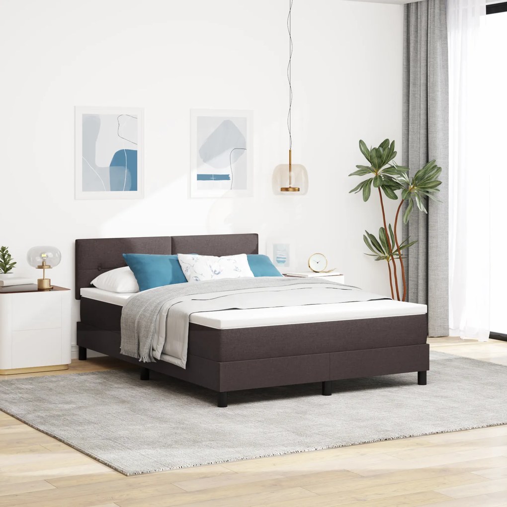 Cama Box Spring com Colchão Marrom Escuro 160x200 cm Tecido