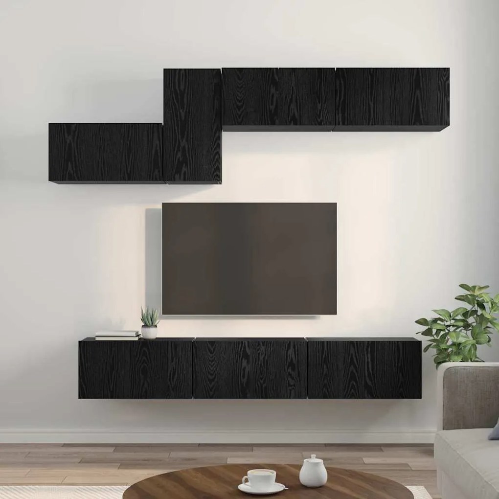 Conjunto de móvel de TV 7 pcs Carvalho Preto 60 x 30 x 30 cm