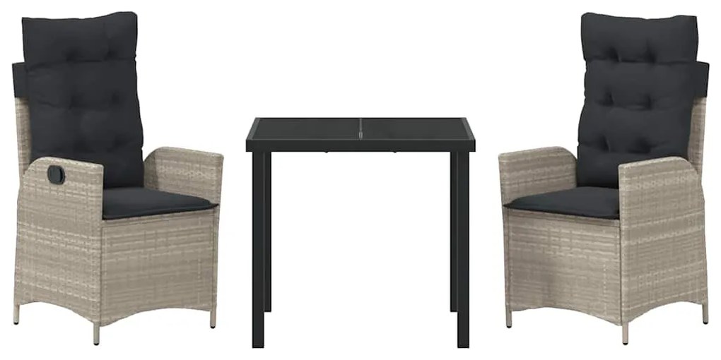 Conjunto de Jantar de Jardim com 3 Peças e Almofadas Cinza Claro em Ra