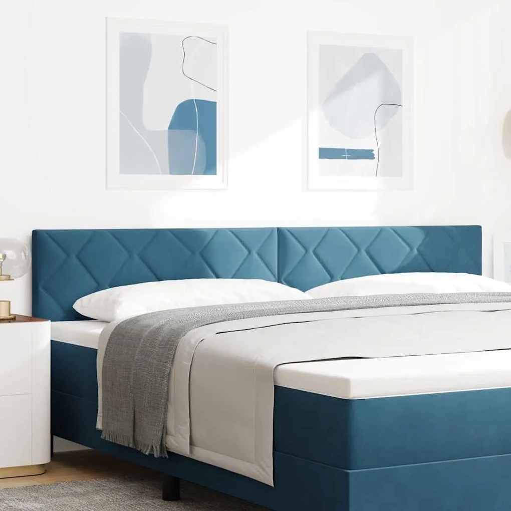 vidaXL Cabeceira LED com Design em Blocos de Diamante Azul Escuro, 200 cm, em Veludo