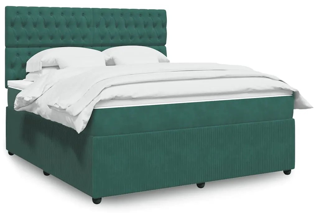 vidaXL Cama com molas/colchão 180x200 cm veludo verde-escuro