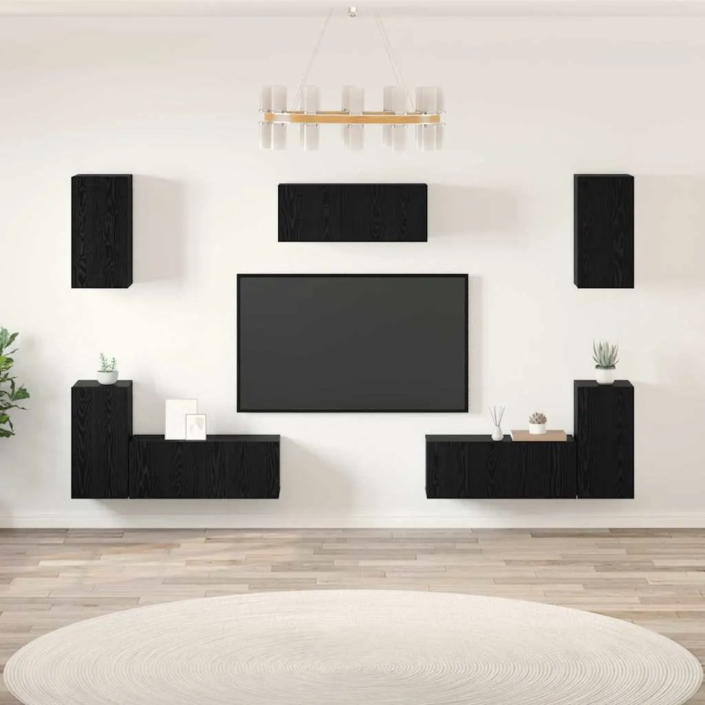 vidaXL Conjunto de móvel de TV 7 pcs Carvalho preto Madeira processada