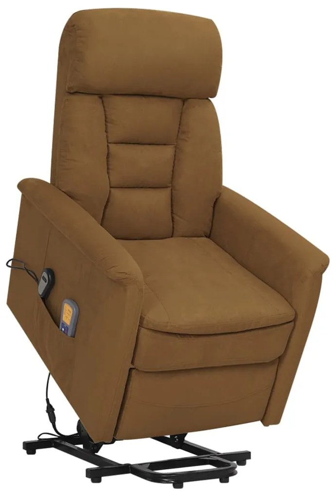 vidaXL Poltrona elevatória de massagens microfibra cinza-acastanhado