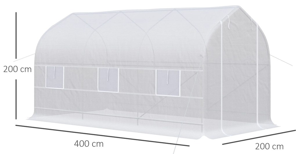 Outsunny Estufa Tipo Túnel 400x200x200cm Estufa de Jardim com 6 Janela