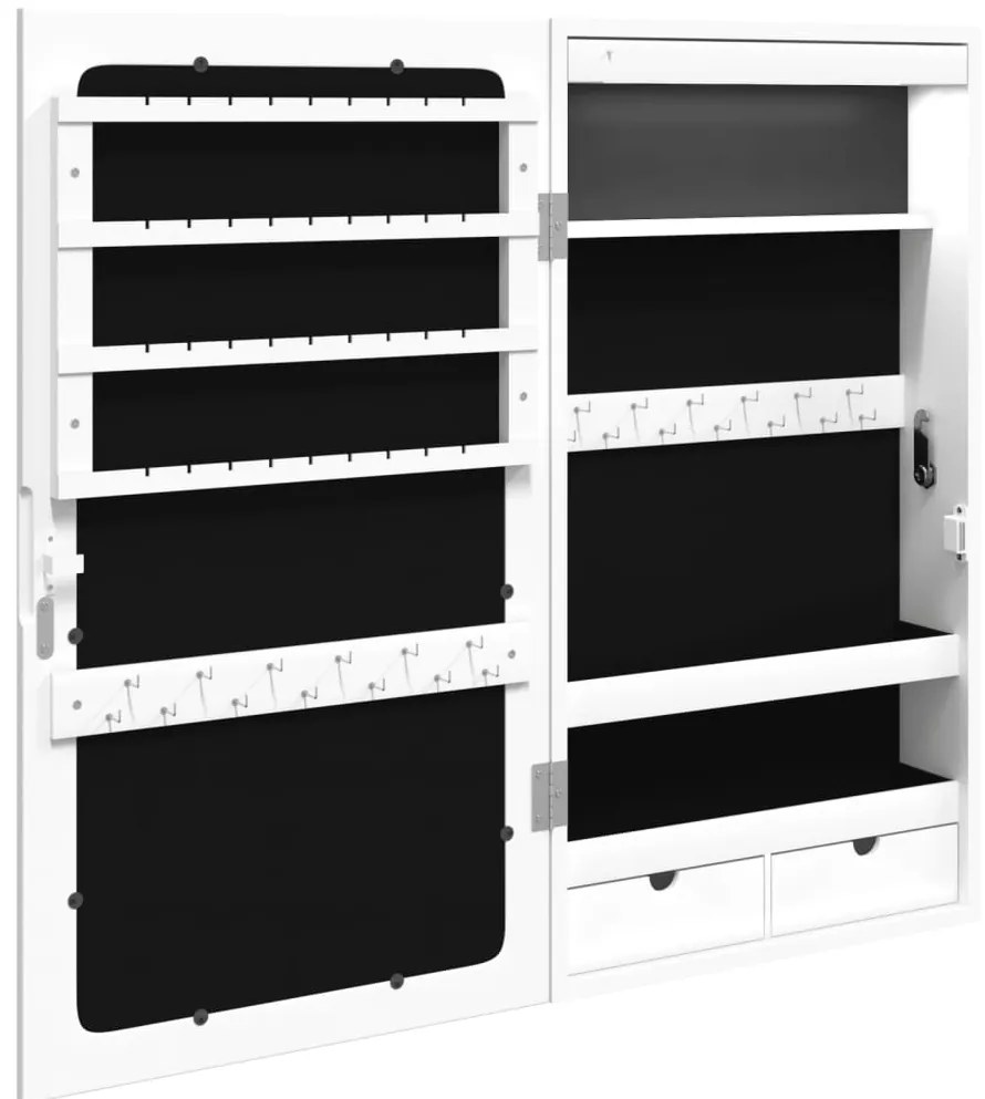 Móvel para joias de parede espelhado com luzes LED branco