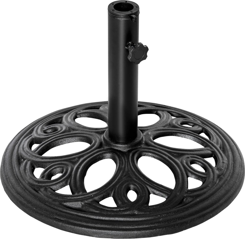 Base redonda para guarda-sol em ferro fundido, 11,5 kg, para postes com Ø 38 e 48 mm, para jardim, pátio e terraço, Ø 45 x 33,5 cm, preta