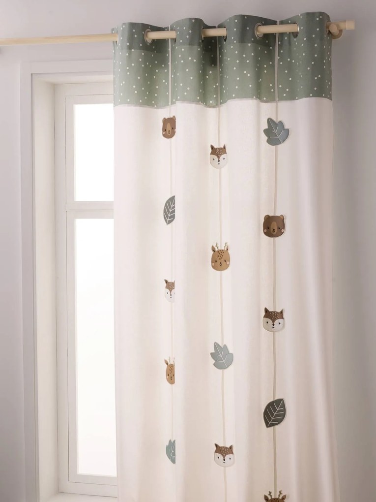 Cortinado translúcido, com ilhós e estampado aos animais, Green Forest verde-salva