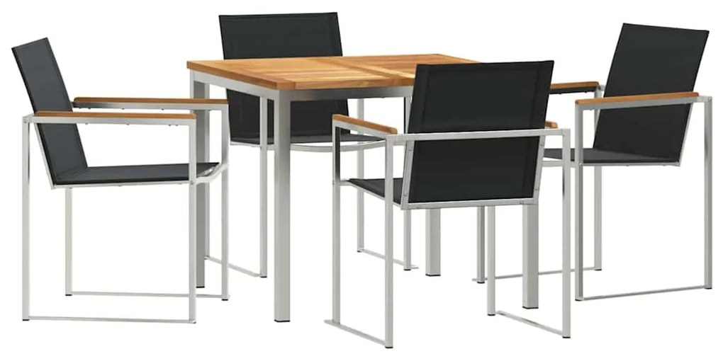 Conjunto de Jantar de Jardim com 5 Peças de Madeira de Teca e Aço Inox