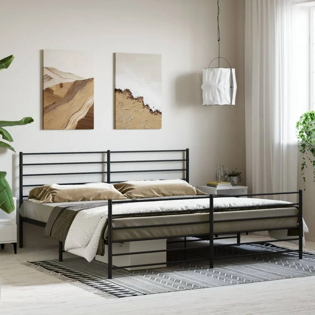 Estrutura de cama com cabeceira e pés 200x200 cm metal preto