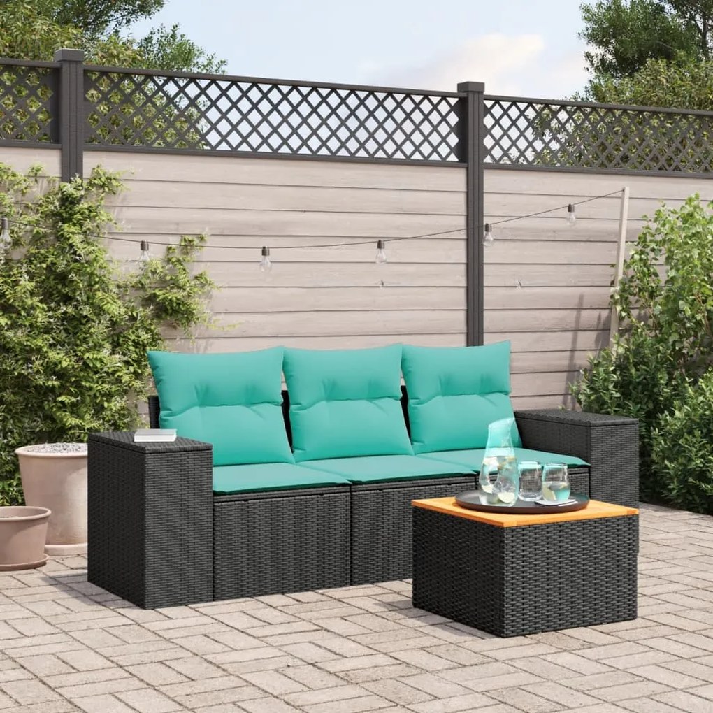 vidaXL 4 pcs conjunto de sofás p/ jardim c/ almofadões vime PE preto
