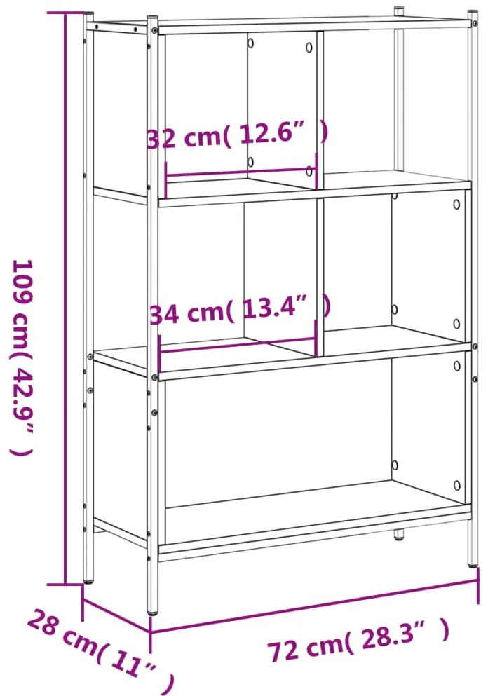 Estante 72x28x109 cm derivados de madeira cinzento sonoma