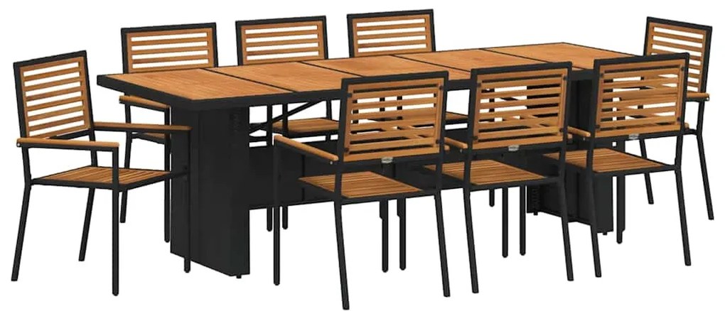 Conjunto de Jantar de Jardim vidaXL 9 Peças Preto Rattan Poliéster Acá