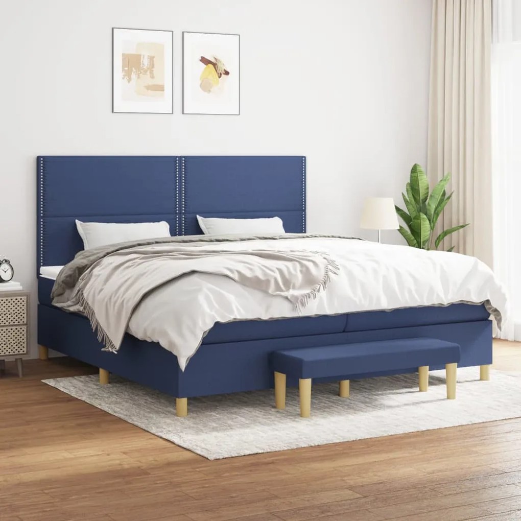 vidaXL Cama com molas/colchão 200x200 cm tecido azul