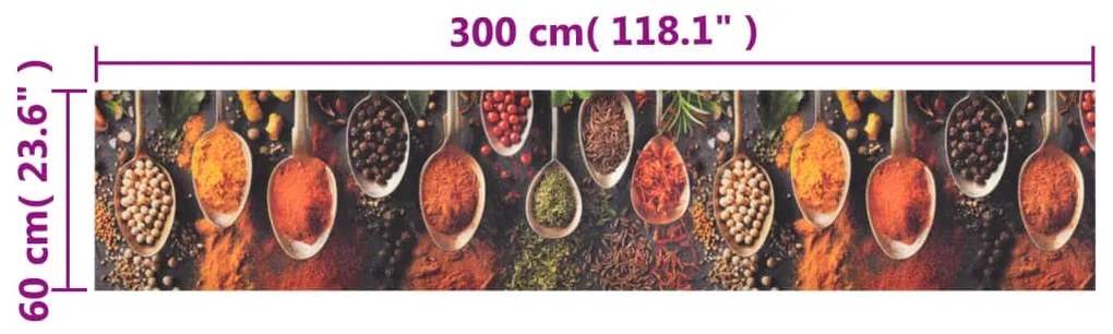 Tapete de cozinha lavável 60x300 cm veludo colheres/especiarias