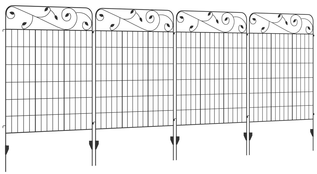 Outsunny Cercas de Jardim de 4 Painéis 88x110 cm Cercas de Jardim Metálicas Cercas Decorativas com Ângulo Ajustável Preto