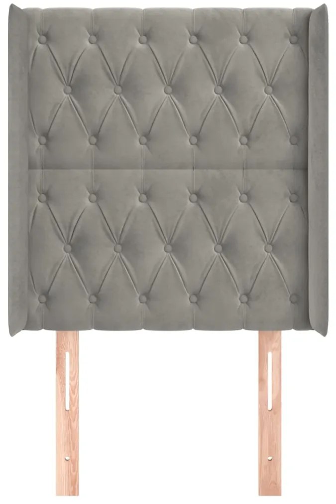 Cabeceira de cama c/ abas veludo 83x16x118/128cm cinzento-claro