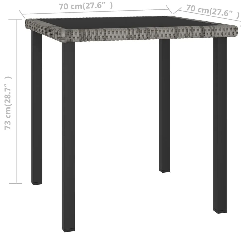 3 pcs conjunto de jantar para jardim vime PE cinzento