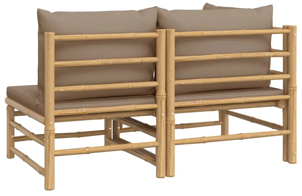 2 pcs conj. lounge jardim bambu almofadões cinzento-acastanhado