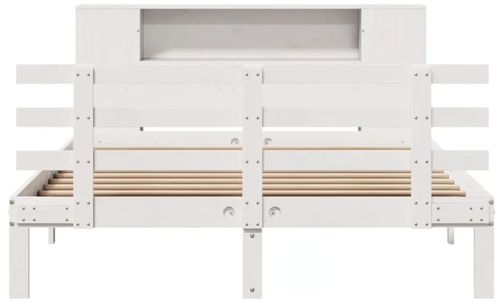 Cama com estante sem colchão 150x200 cm pinho maciço branco