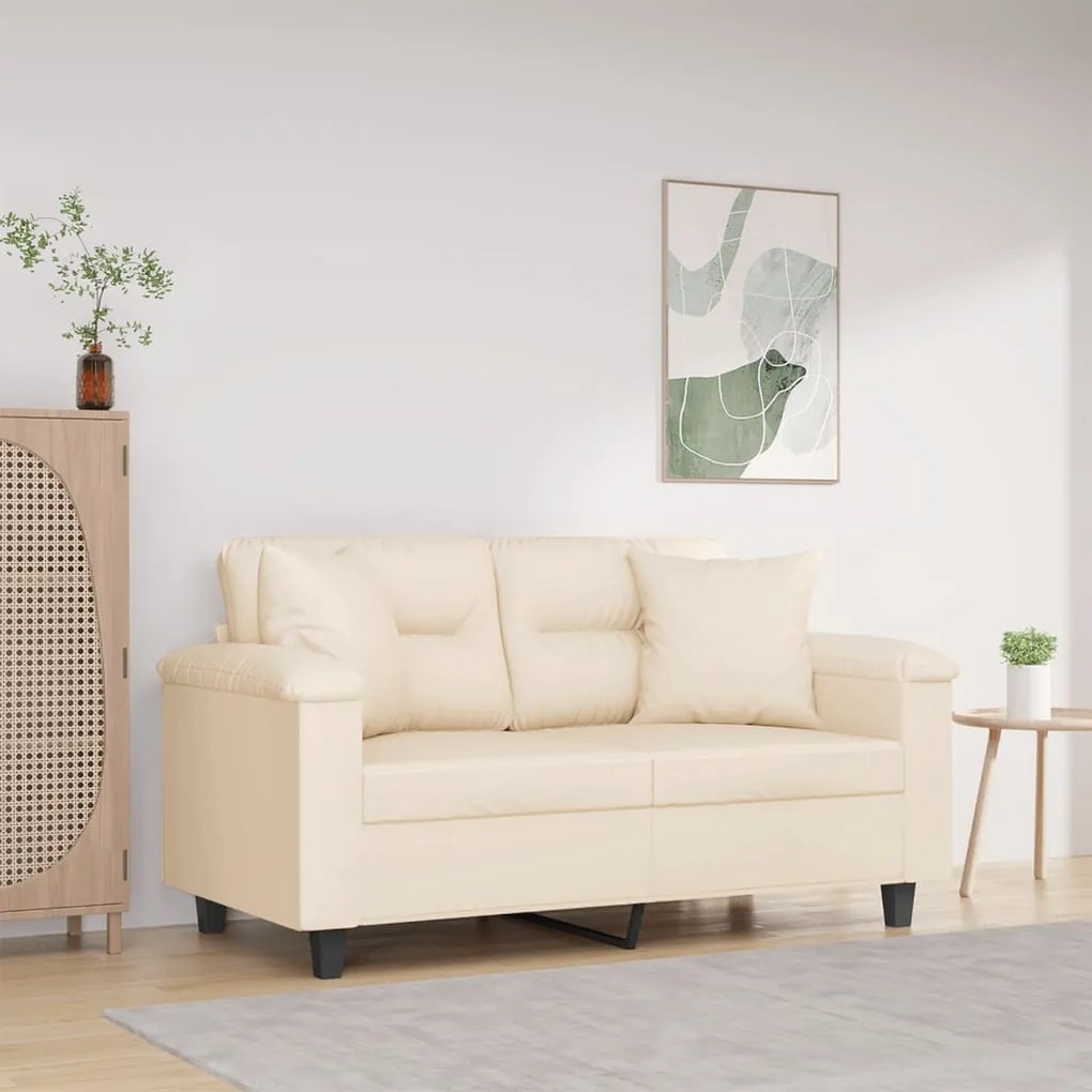 vidaXL Sofá 2 lugares c/ almofadas 120 cm microfibra bege