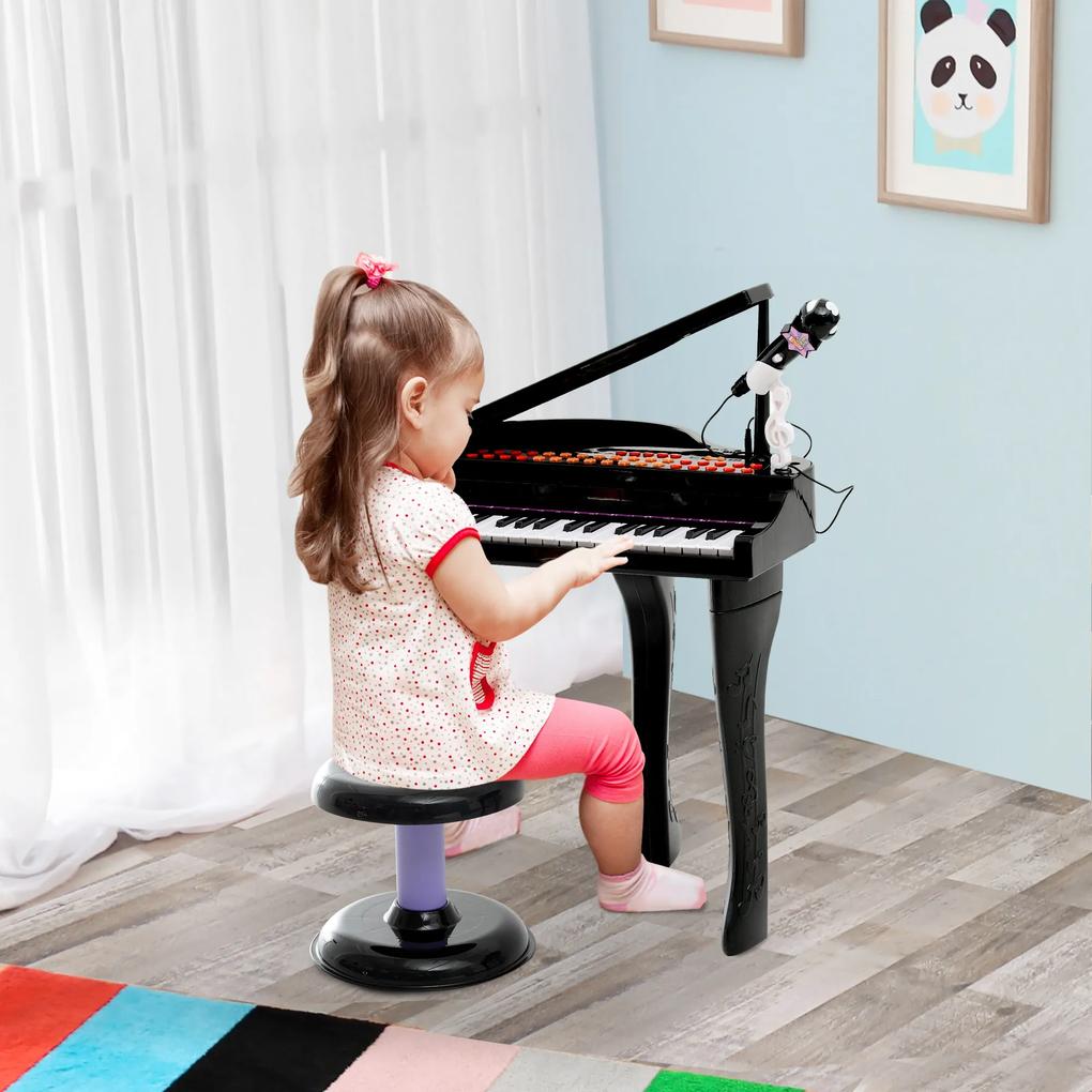 HOMCOM Brinquedo de Piano com 37 Teclas Instrumento de Educação Musical de Criança com Microfone Alto-falante Preto