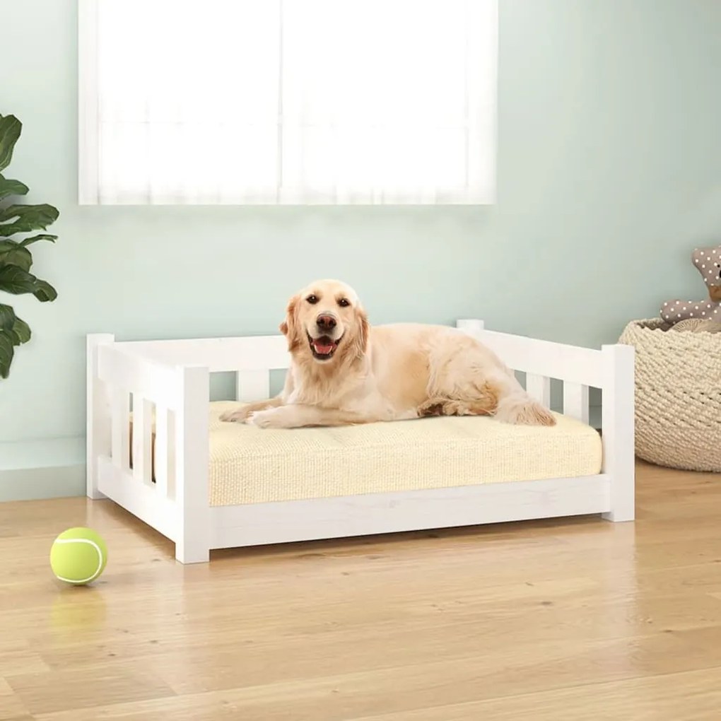 vidaXL Cama para cães 75,5x55,5x28 cm madeira de pinho maciça branco