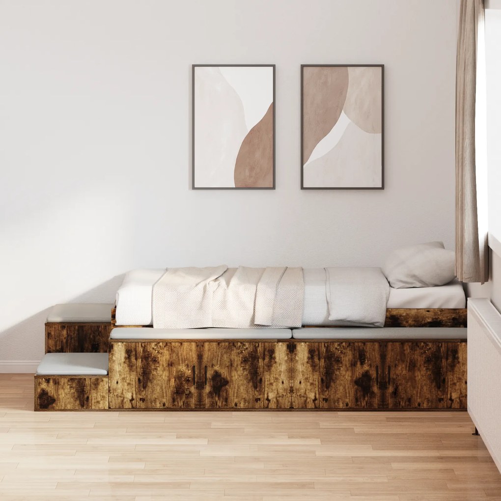 Cama com Armazenamento Carvalho Fumado 90x200 cm