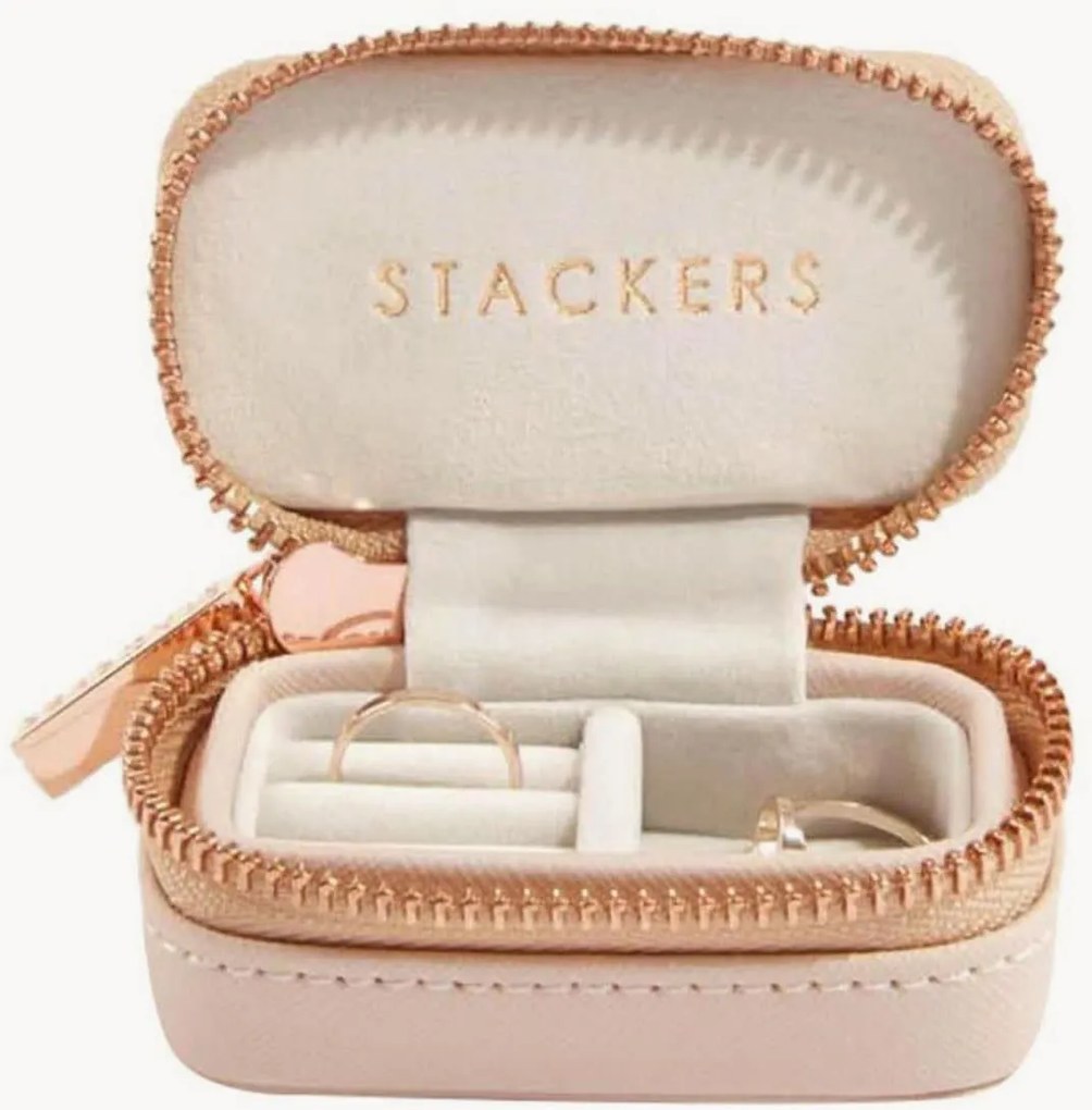 Caixa de joias de viagem pequena, rosa pálido