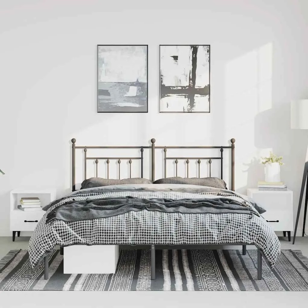 Estrutura de cama em metal com cabeceira 150x200 cm preto