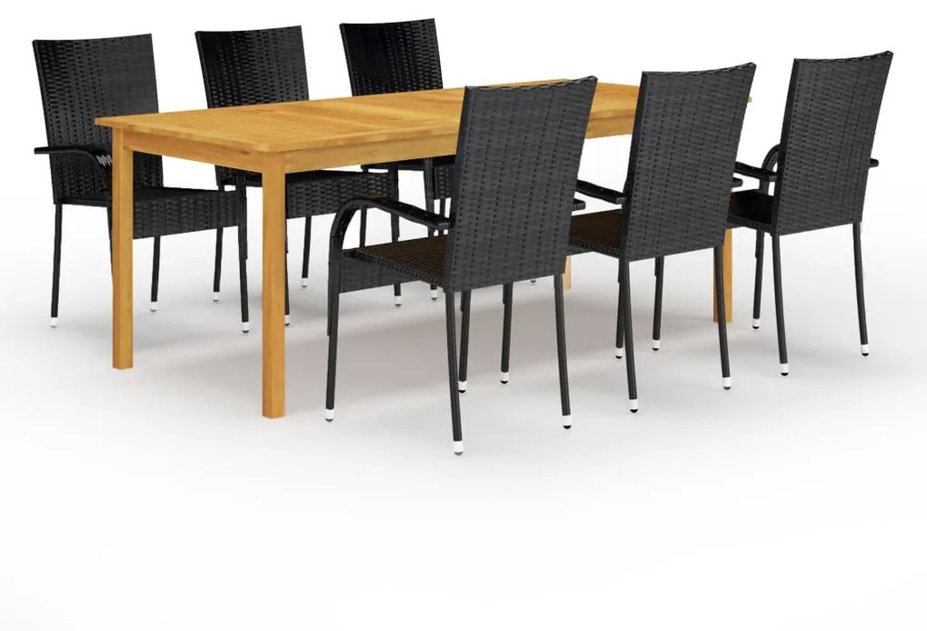 vidaXL 7 pcs conjunto de jantar para jardim preto