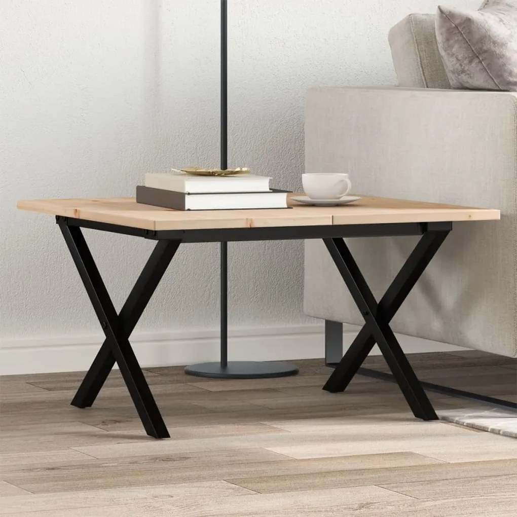 vidaXL Mesa de centro estrutura em X 60x60x40 cm pinho e aço