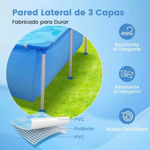 Piscina retangular com bomba de filtro artucho e estrutura metálica 258 cm x 179 cm x 66 cm Azul
