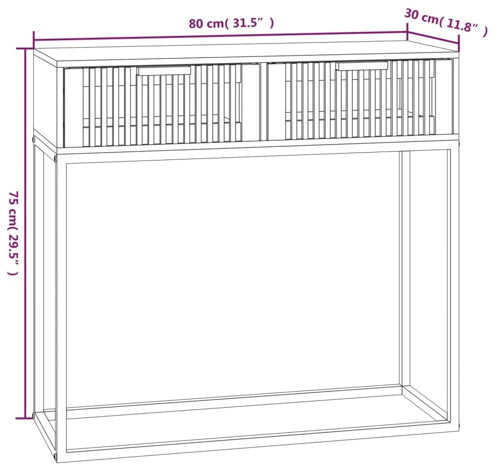 Mesa consola 80x30x75 cm derivados de madeira e ferro