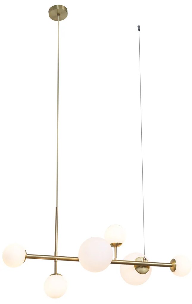 Candeeiro suspenso Hotel Chic dourado com vidro branco opalino 6 luzes - Monaco